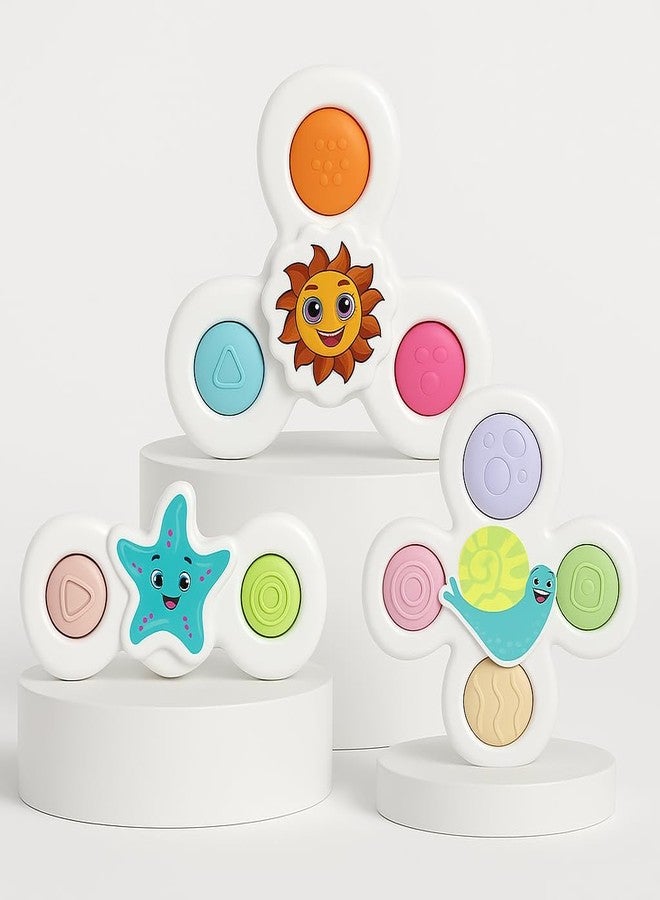 TEC TAVAKKAL Strong Suction Cup Fidget Rotating Sensory Bath Toys for Baby 6 12 18 Months Airplane Car Travel Table & Window Toys for 1 2 Years Old Toddler Boys and Girls (Sun Spinner Pop It) - Image 2